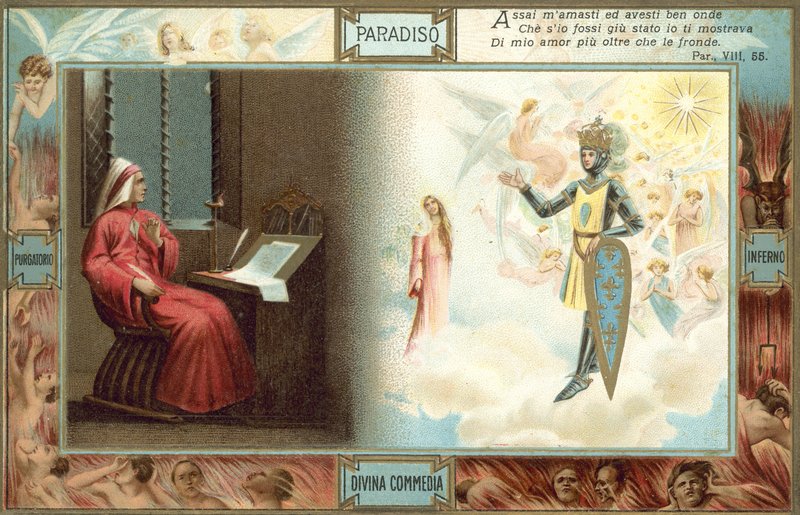 Illustratie voor De goddelijke komedie van Dante (kleurenlitho) door Italian School