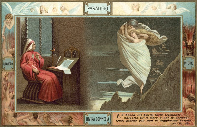 Illustratie voor De goddelijke komedie van Dante (kleurenlitho) door Italian School