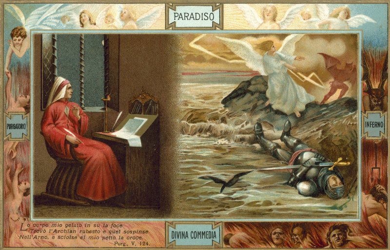 Illustratie voor De goddelijke komedie van Dante (kleurenlitho) door Italian School