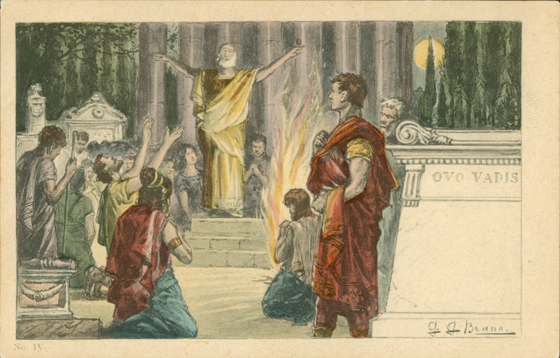 Illustratie voor de roman Quo Vadis van Henryk Sienkiewicz (kleurenlitho) door Italian School