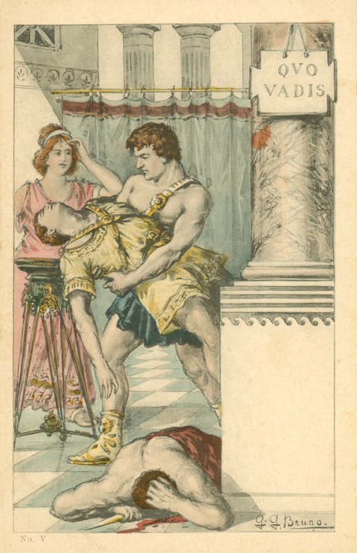 Illustratie voor de roman Quo Vadis van Henryk Sienkiewicz (kleurenlitho) door Italian School