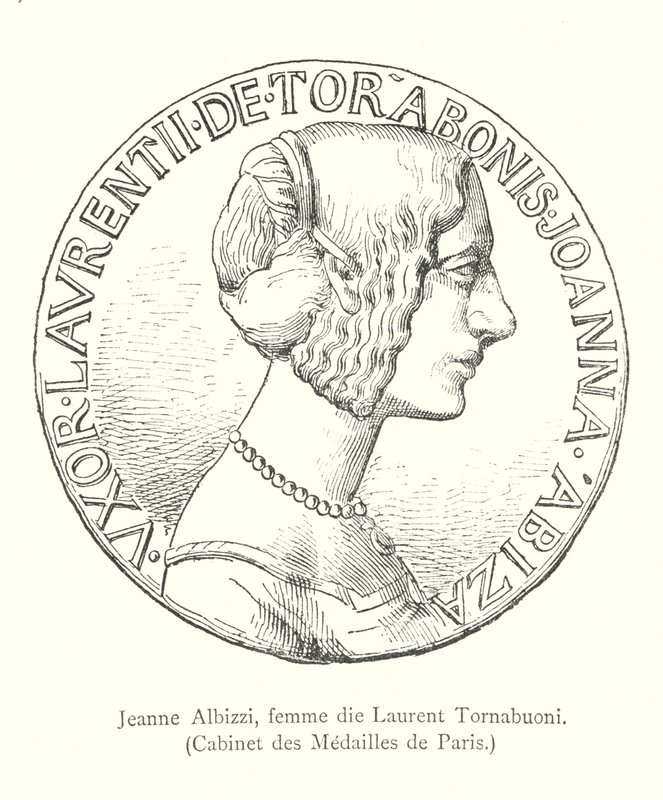 Jeanne Albizzi, vrouw van Laurent Tornabuoni, Kabinet van Medailles van Parijs (gravure) door Italian School