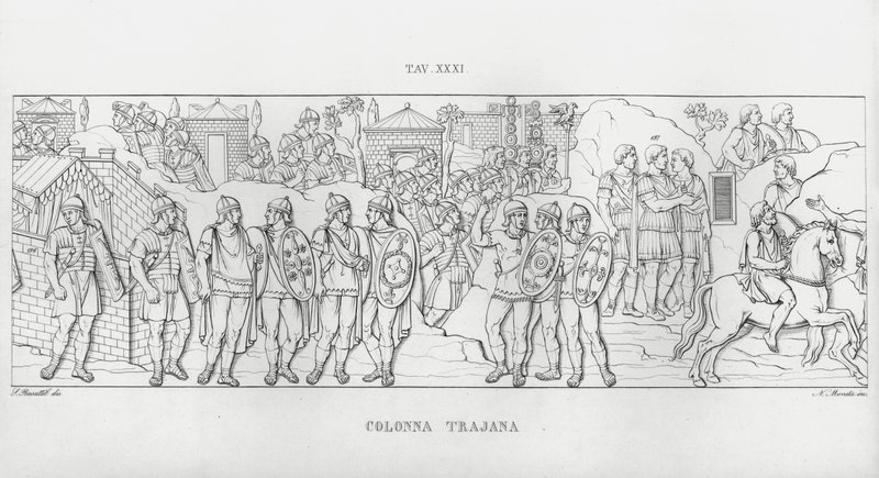 De Zuil van Trajanus (gravure) door Italian School