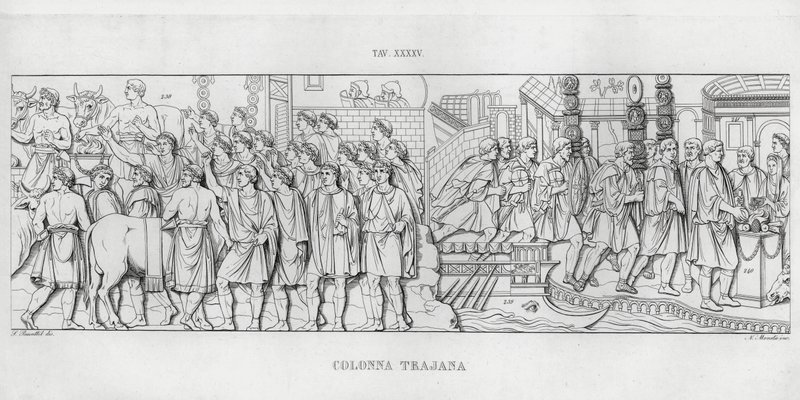 De Zuil van Trajanus (gravure) door Italian School