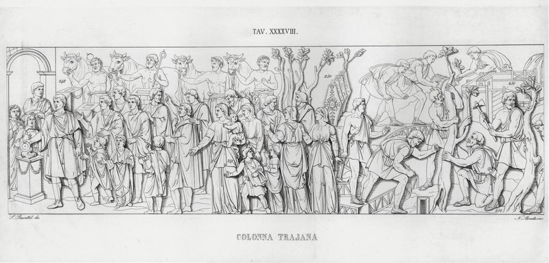 De Zuil van Trajanus (gravure) door Italian School