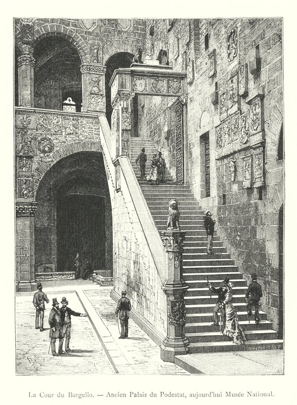 De Binnenplaats van de Bargello, Voormalig Paleis van de Podestà, nu Nationaal Museum (gravure) door Italian School