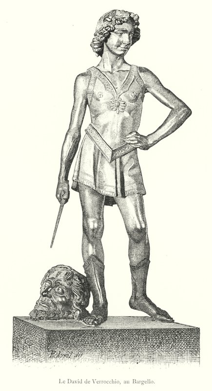 David van Verrocchio, in het Bargello (gravure) door Italian School
