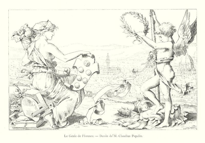 Le Genie de Florence, tekening van M Claudius Popelin (gravure) door Italian School