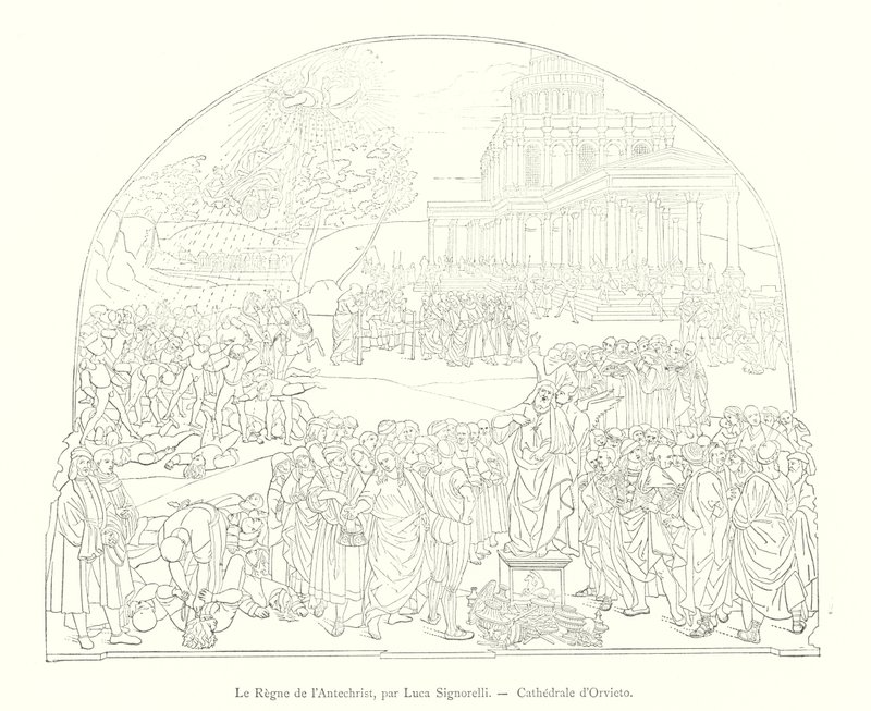 Het Rijk van de Antichrist, door Luca Signorelli, Kathedraal van Orvieto (gravure) door Italian School