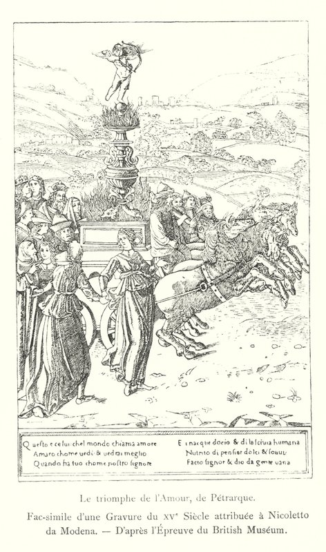 De triomf van de liefde, van Petrarca, Fac-simile van een gravure uit de 15e eeuw toegeschreven aan Nicoletto da Modena, naar het exemplaar van het British Museum (gravure) door Italian School