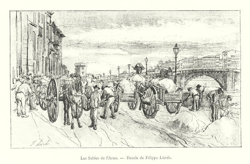 De Zanden van de Arno, Tekening van Filippo Liardo (gravure) door Italian School