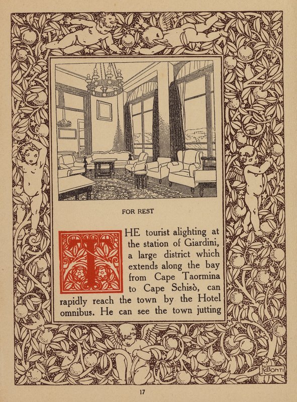 Pagina uit brochure voor San Domenico Palace Hotel, Taormina (litho) door Italian School