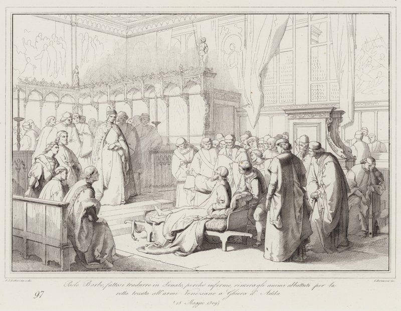 Paolo Barbo, ziek, moedigt de Senaat aan (gravure) door Italian School