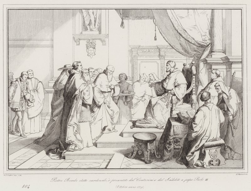 Pietro Bembo benoemd tot kardinaal, gepresenteerd door Contarini en Sadoleto aan paus Paulus III door Italian School