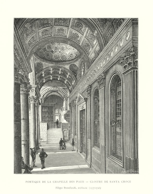 Portiek van de Kapel van de Pazzi, Klooster van Santa Croce, Filippo Brunelleschi, architect door Italian School
