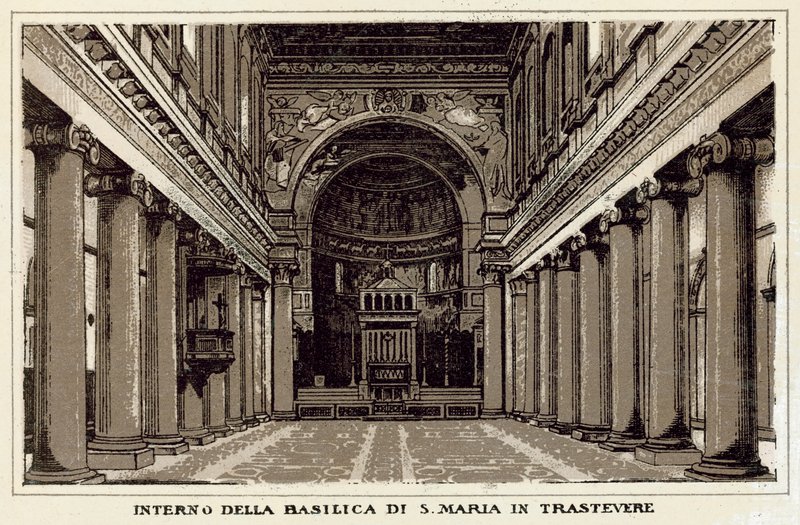 Rome: Interno Della Basilica Di S Maria In Trastevere door Italian School