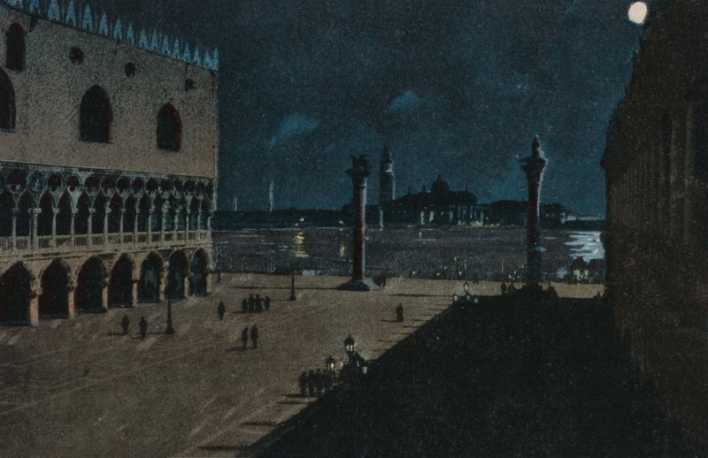 Het Dogenpaleis (kleurenlitho) door Italian School