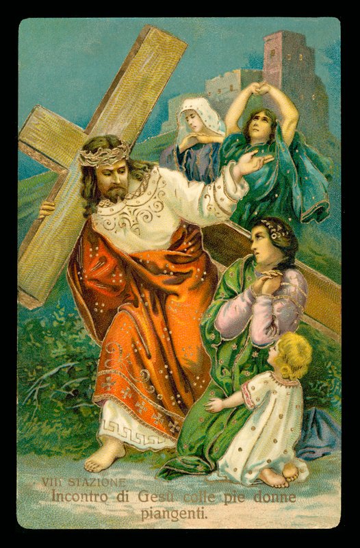 De kruisweg (uit een set van 14) (kleurenlitho) door Italian School