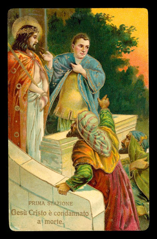 De kruisweg (uit een set van 14) (kleurenlitho) door Italian School