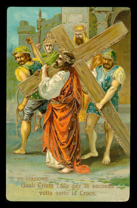 De kruisweg (uit een set van 14) (kleurenlitho) door Italian School