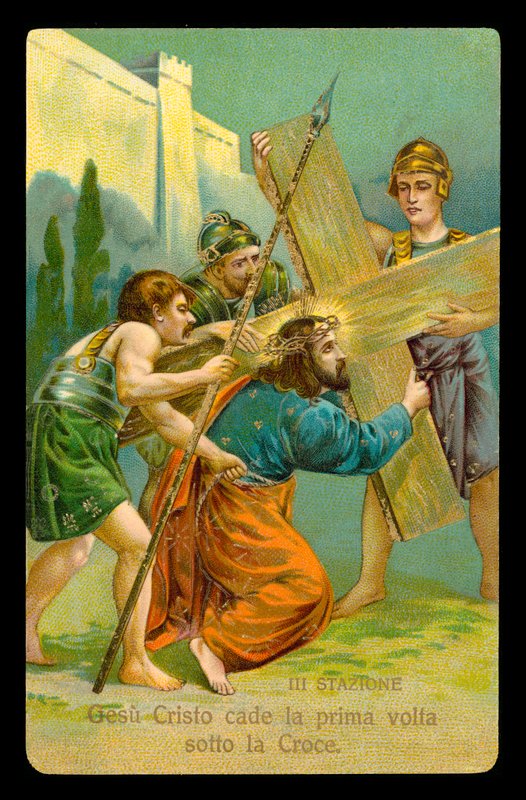 De kruisweg (uit een set van 14) (kleurenlitho) door Italian School