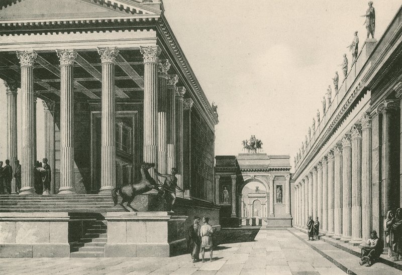 De tempel van Jupiter en de boog van Nero zoals ze waren (gravure) door Italian School