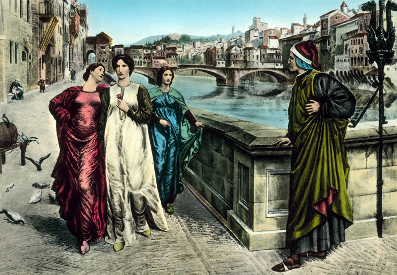 De ontmoeting van Dante en Beatrice door Italian School