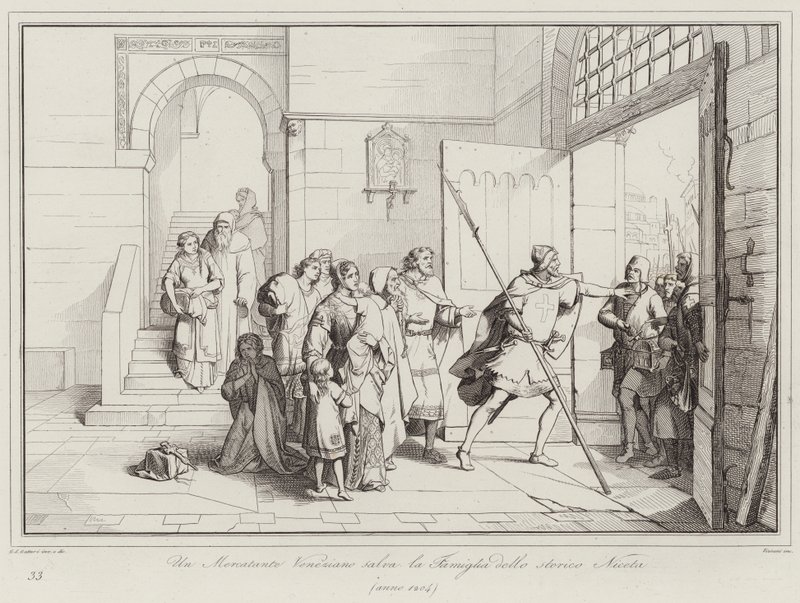 Een Venetiaanse koopman redt de familie van de historicus Niceta door Italian School
