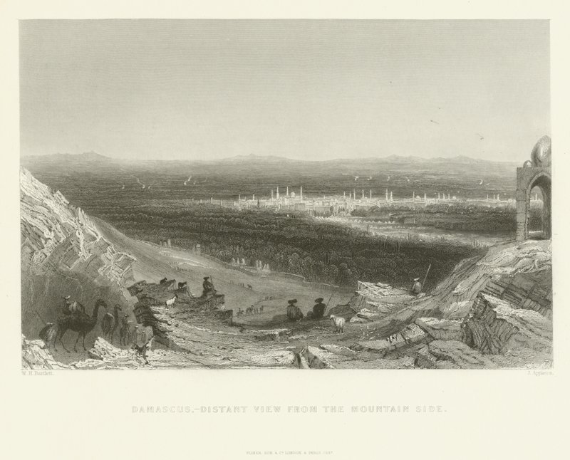 Damascus - Ver uitzicht vanaf de bergzijde, 1837 door J. Appleton