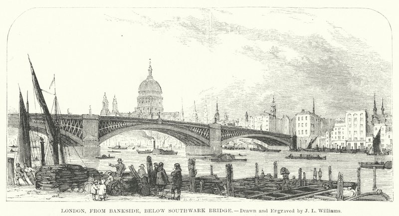 Londen, vanaf Bankside, onder Southwark Bridge door J.L. (after) Williams