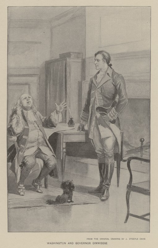 Washington en gouverneur Dinwiddie (litho) door J. (after) Steeple Davis