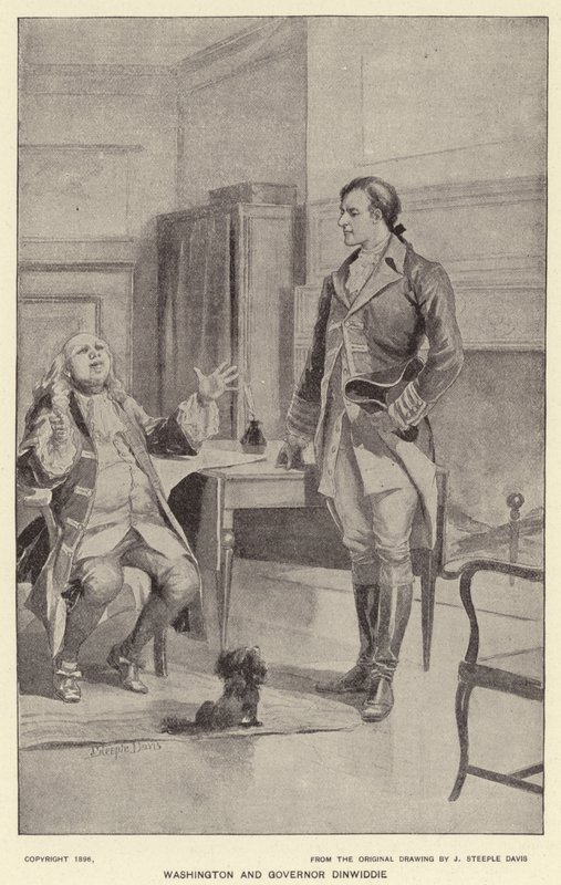 Washington en Gouverneur Dinwiddie door J. (after) Steeple Davis