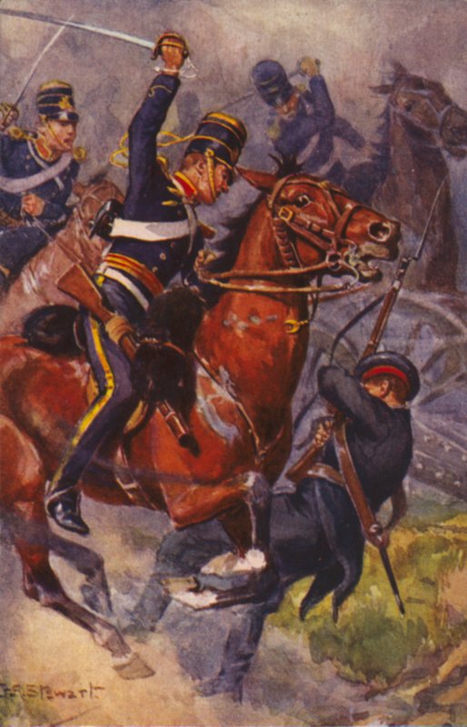 Britse soldaten van de 4e Huzaren (Lichte Brigade), bij de Slag om Balaclava, Krimoorlog door J. A. Stewart