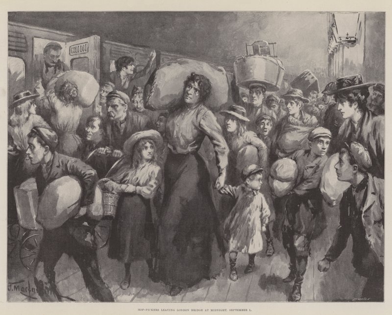 Hopplukkers verlaten London Bridge om middernacht, 1 september door J. Macfarlane