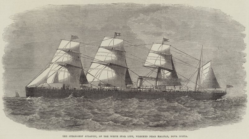 Het stoomschip Atlantic van de White Star Line, vergaan nabij Halifax, Nova Scotia door J. Wells