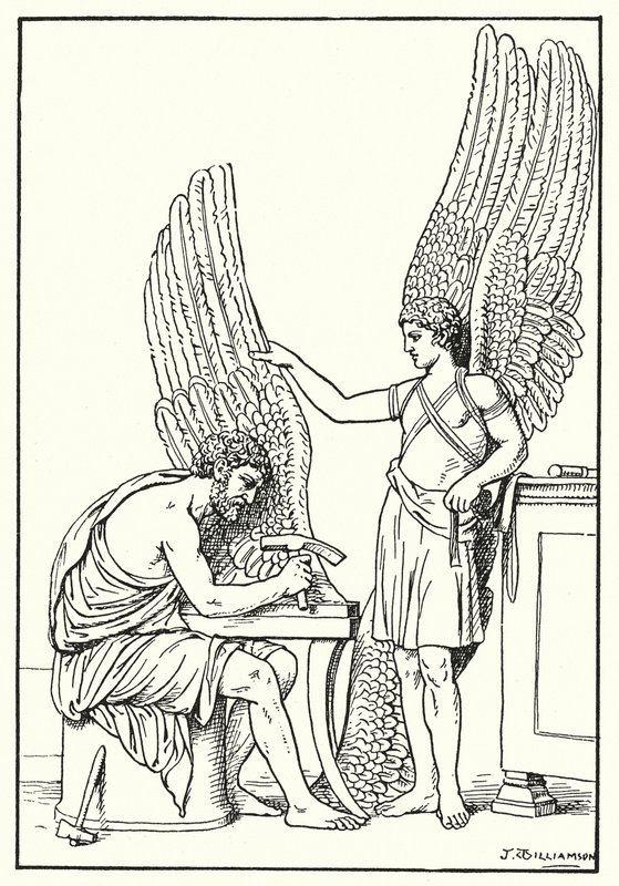 Daedalus en Icarus, van een bas-reliëf, Rome door J. Williamson