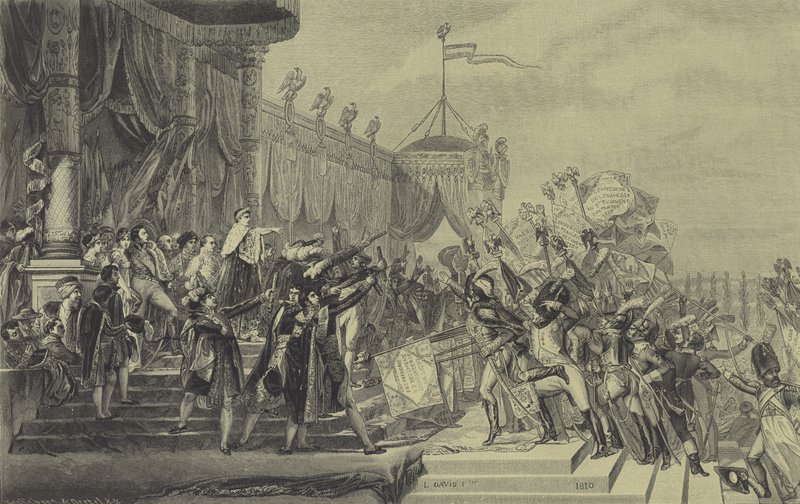 Napoleon verdeelt adelaarsstandaarden aan het Franse leger, 5 december 1804 door Jacques Louis (after) David