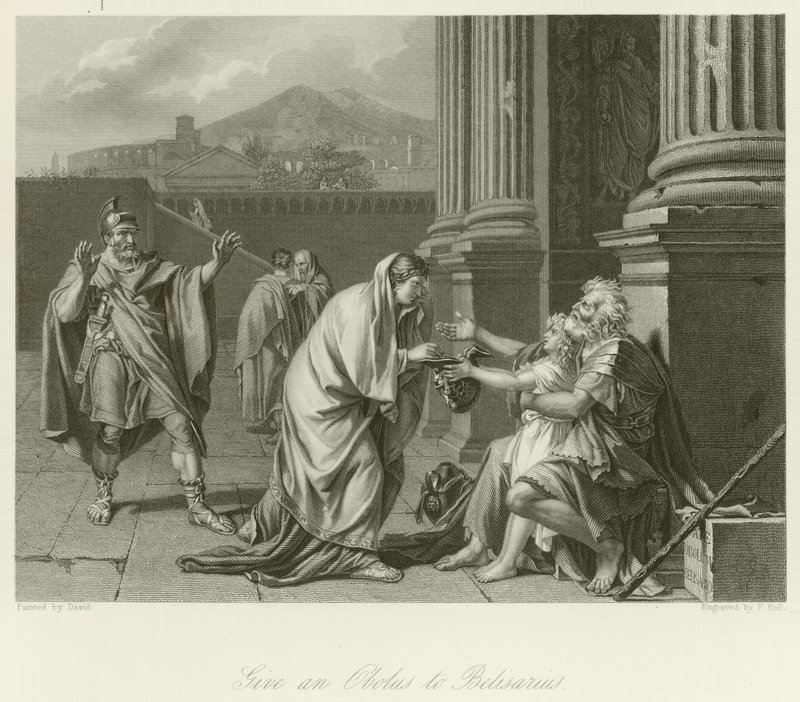 Belisarius bedelt om aalmoezen door Jacques Louis David