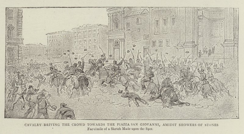 Cavalerie die de Menigte naar het Piazza San Giovanni drijft, te midden van Steenregens door James A. Shearman