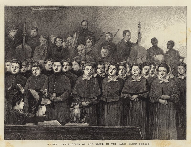 Muzikale instructie van de blinden in de Parijse blindenschool door James Dromgole Linton