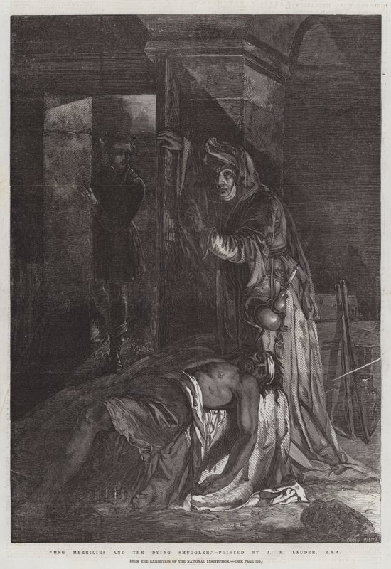 Meg Merrilies en de Stervende Smokkelaar, van de Tentoonstelling van de Nationale Instelling door James Eckford Lauder
