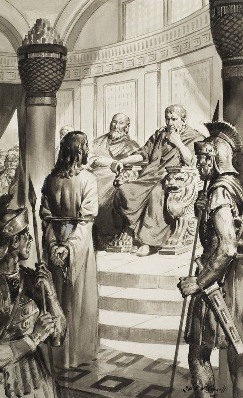 Christus voor Pontius Pilatus (gouache op papier) door James Edwin McConnell