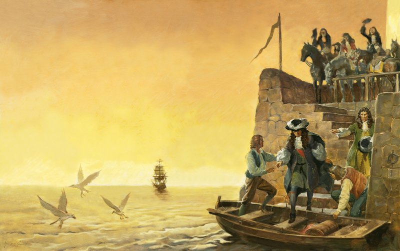 Vertrek van James II (gouache op papier) door James Edwin McConnell