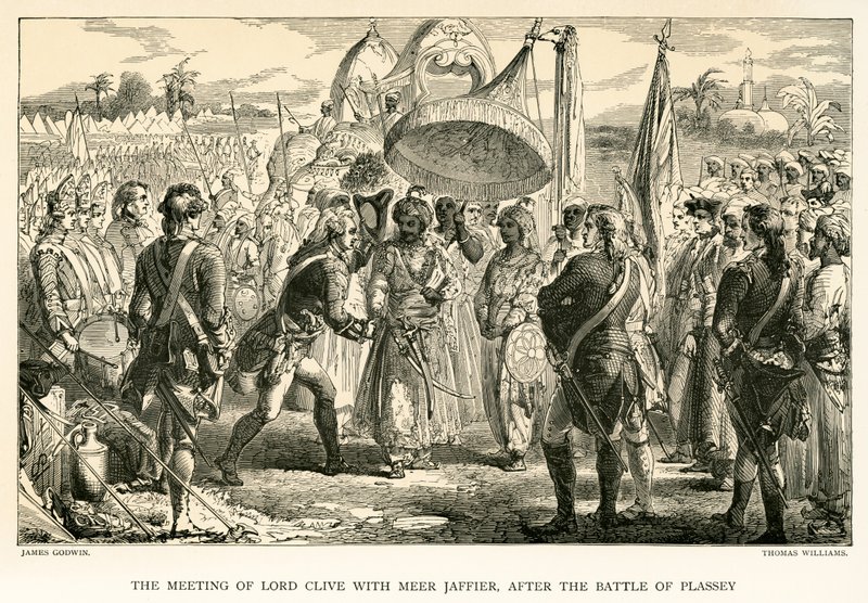 De ontmoeting van Lord Clive met Meer Jaffier, na de slag bij Plassey door James Godwin