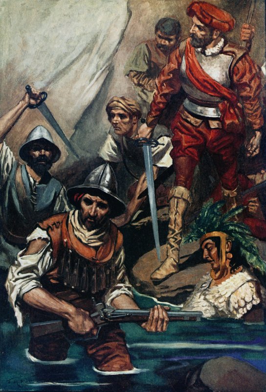 Cortes en zijn mannen bij de kloof door James Henry Robinson