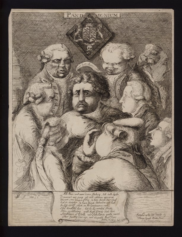 Pandemonium: satire op de politieke instabiliteit in Groot-Brittannië na de val van de Fox-North Coalitie en de vervanging ervan door de regering van William Pitt de Jongere, 1784 door James Sayers