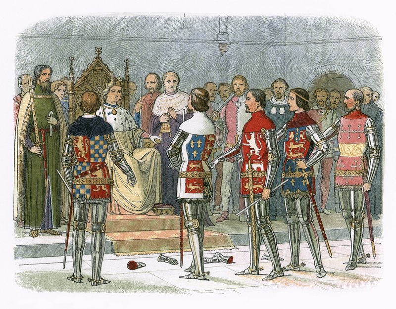 Arundel, Gloucester, Nottingham, Derby en Warwick voor koning Richard II door James William Edmund Doyle