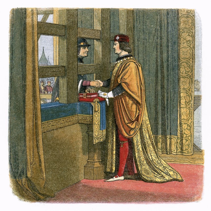Ontmoeting van koning Edward IV en Lodewijk XI van Frankrijk in Pecquigny door James William Edmund Doyle