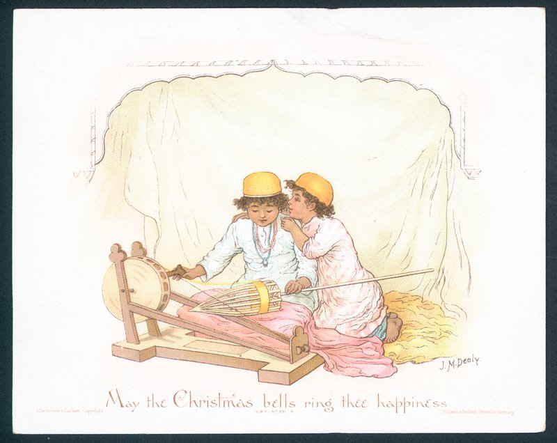 Victoriaanse kerstkaart met twee jonge jongens door Jane M. Dealy