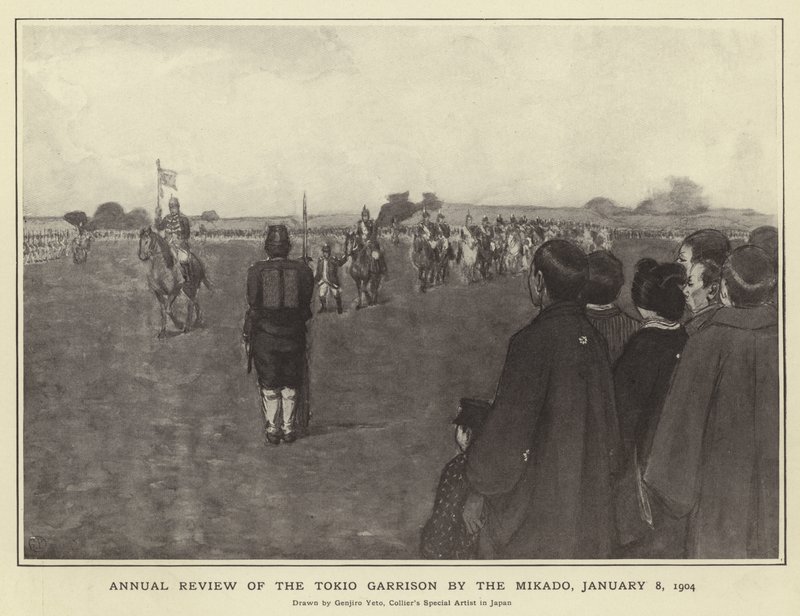 Jaarlijkse inspectie van het Tokio Garnizoen door de Mikado, 8 januari 1904 door Japanese Photographer